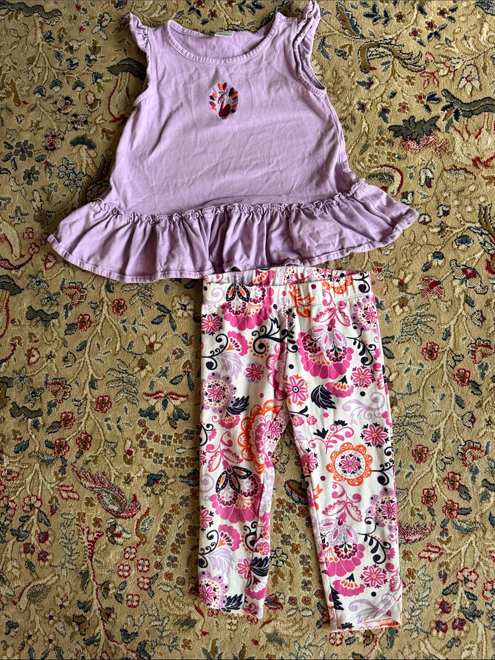 Gymboree Lavender peacock 🦚 Ruffle Tank with Pink Floral Leggings
